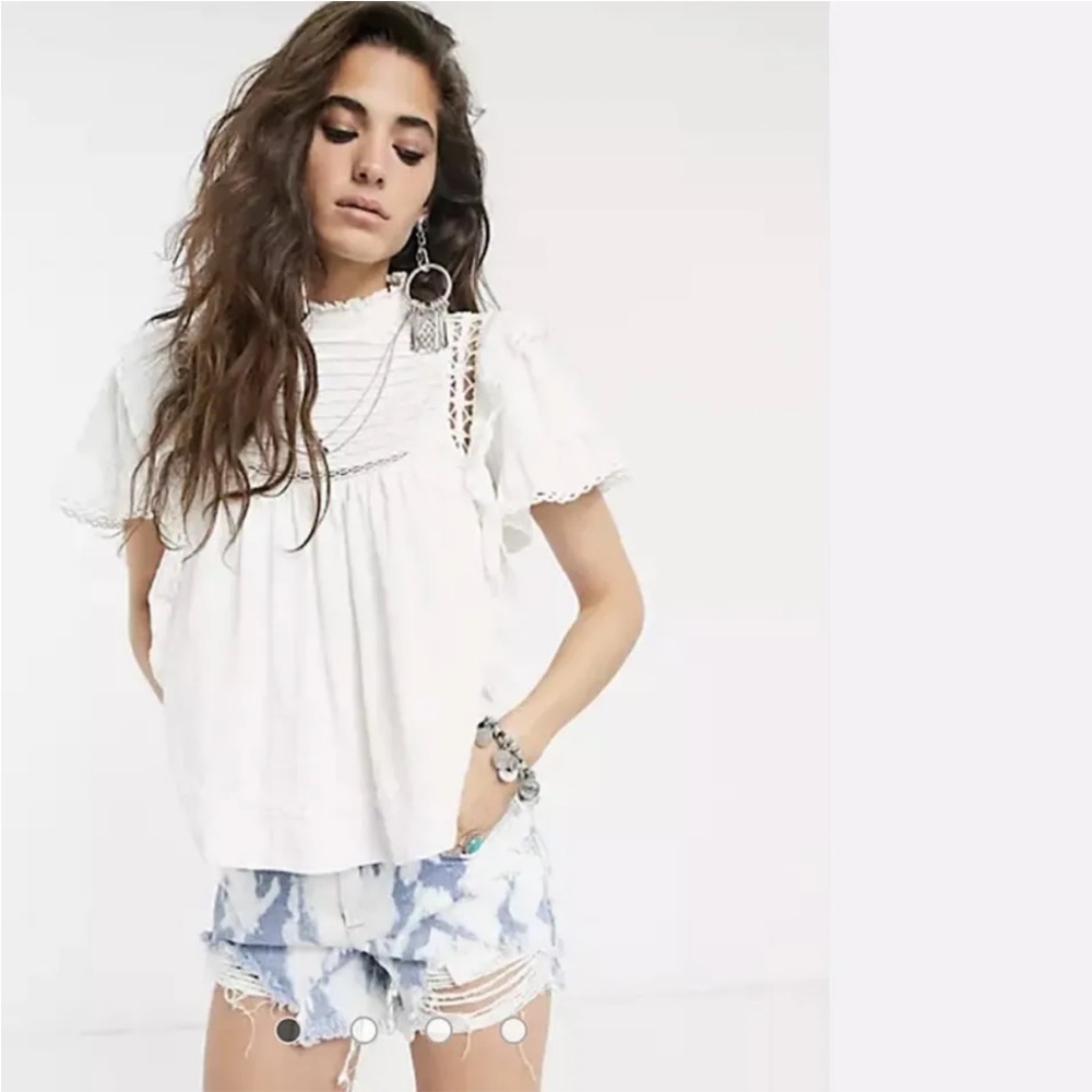 FREE PEOPLE le Femme Top lace Embroidered Ruffle Top in ivory Multi Sizes NWT